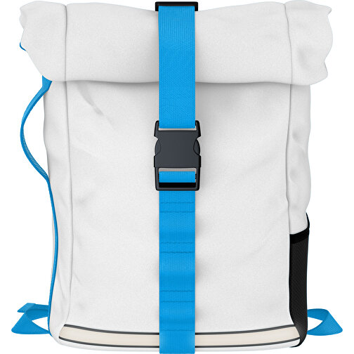 Rolltop Rucksack Comfort , weiss / hellblau, Sublimation-fabric 200g - Polyester (PU), 29,50cm x 13,00cm x 33,00cm (Länge x Höhe x Breite), Bild 1