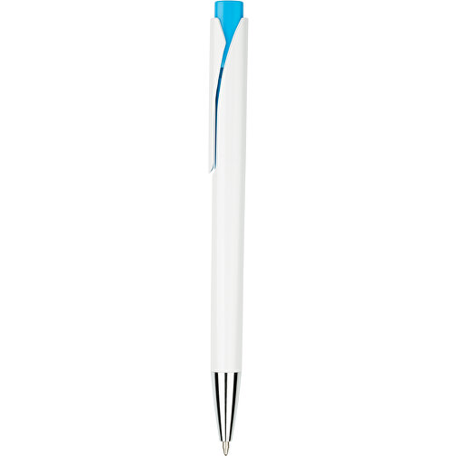 Kugelschreiber Liverpool Weiß , Promo Effects, weiß/hellblau, Kunststoff, 14,10cm x 1,00cm x 1,20cm (Länge x Höhe x Breite), Bild 1
