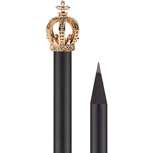Bleistift Mit Metallkrone , schwarz, Krone gold, Holz, 19,00cm (Länge), Bild 4