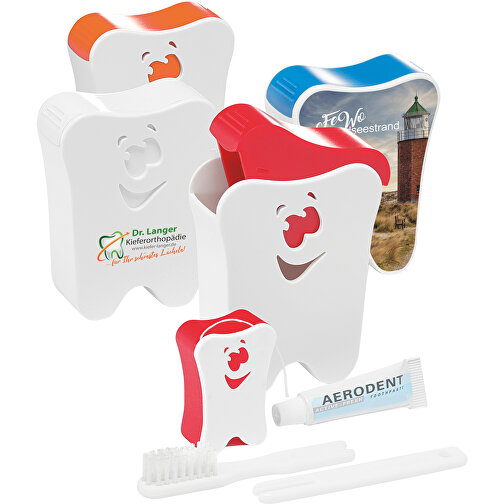 Reise-Zahnpflege-Set 'Gesicht' , weiss, orange, ABS+PP, 6,80cm x 8,90cm x 2,80cm (Länge x Höhe x Breite), Bild 2