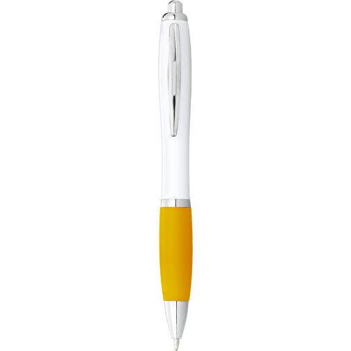 Nash Kugelschreiber Weiß Mit Farbigem Griff , weiß / gelb, ABS Kunststoff, 14,00cm (Länge), Bild 1