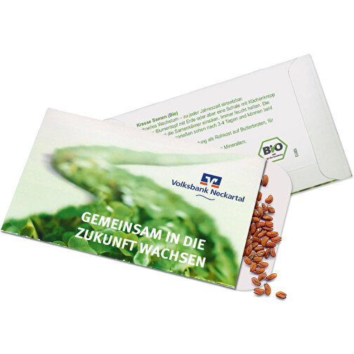 Samentütchen Bio-Kresse , grün, Papier, Samen, 9,80cm x 6,30cm (Länge x Breite), Bild 2