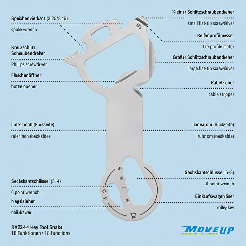 ROMINOX® Key Tool Snake (18 Funktionen) , Edelstahl, 7,00cm x 0,23cm x 3,20cm (Länge x Höhe x Breite), Bild 10