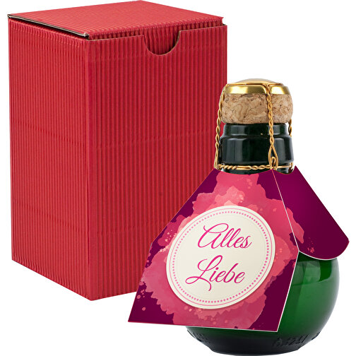 Kleinste Sektflasche Der Welt! Alles Liebe - Inklusive Geschenkkarton In Rot , rot, Glas, 7,50cm x 12,00cm x 7,50cm (Länge x Höhe x Breite), Bild 1