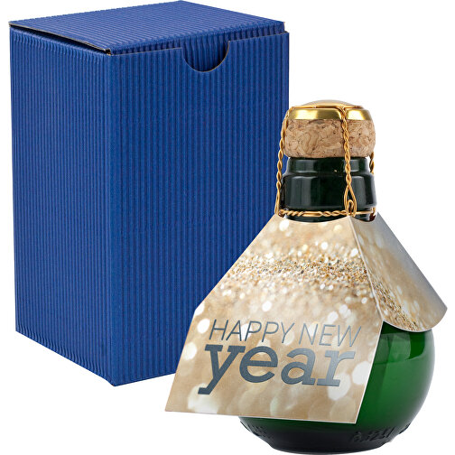 Kleinste Sektflasche Der Welt! Happy New Year - Inklusive Geschenkkarton In Blau , blau, Glas, 7,50cm x 12,00cm x 7,50cm (Länge x Höhe x Breite), Bild 1