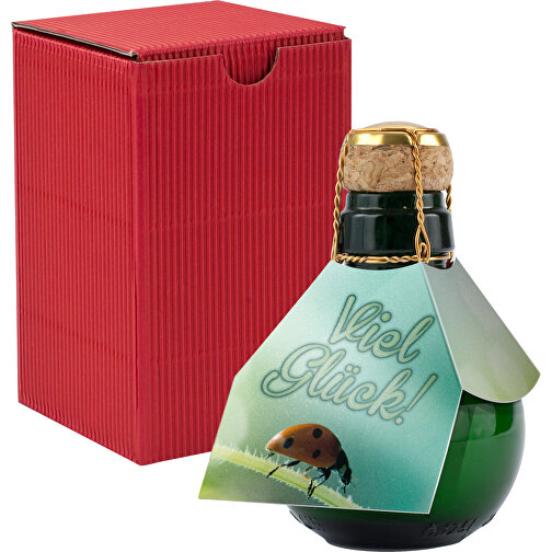 Kleinste Sektflasche Der Welt! Viel Glück - Inklusive Geschenkkarton In Rot , rot, Glas, 7,50cm x 12,00cm x 7,50cm (Länge x Höhe x Breite), Bild 1