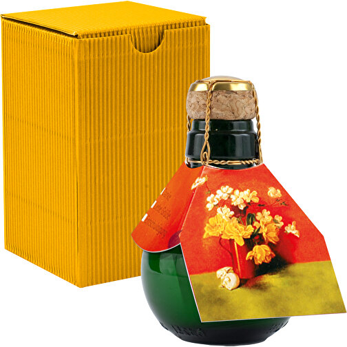 Kleinste Sektflasche Der Welt! Blumengesteck - Inklusive Geschenkkarton In Gelb , gelb, Glas, 7,50cm x 12,00cm x 7,50cm (Länge x Höhe x Breite), Bild 1