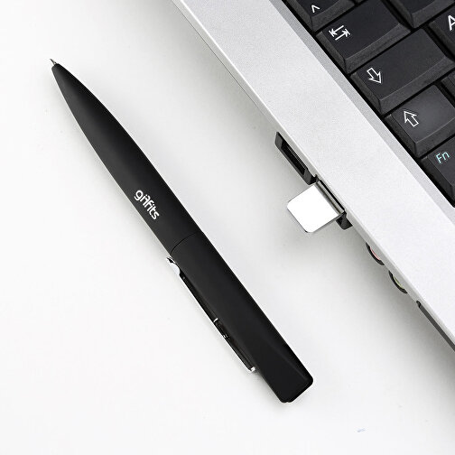 USB Kugelschreiber ONYX UK-II Mit Geschenkverpackung , Promo Effects MB , schwarz MB , 4 GB , Metall gummiert MB , 3 - 10 MB/s MB , 14,40cm (Länge), Bild 4