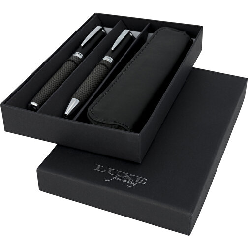 Carbon Duo Kugelschreiberset Mit Hülle , schwarz, Metall, 18,00cm x 2,80cm x 11,50cm (Länge x Höhe x Breite), Bild 1