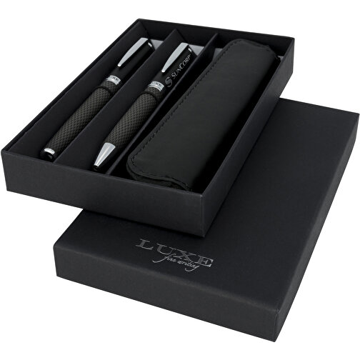 Carbon Duo Kugelschreiberset Mit Hülle , schwarz, Metall, 18,00cm x 2,80cm x 11,50cm (Länge x Höhe x Breite), Bild 2