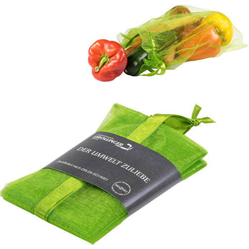 Obst- Und Gemüsebeutel - 1 Beutel , grün, Organza, Papier, 28,00cm x 37,00cm (Länge x Breite), Bild 1