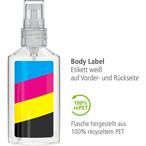 Handreinigungsspray, 50 Ml, Body Label (R-PET) , transparent, Kunststoff (100% recycelt), Folie, 2,20cm x 12,40cm x 4,50cm (Länge x Höhe x Breite), Bild 5