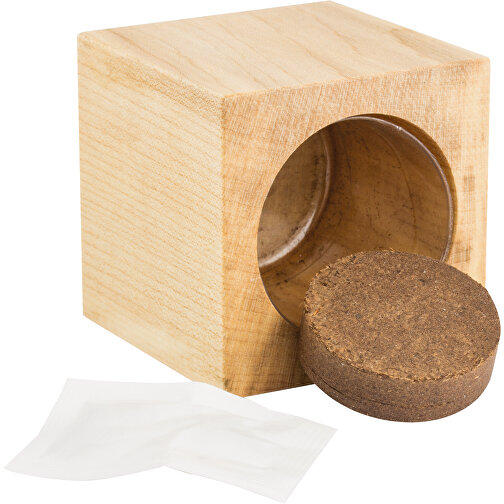 Pot cube bois maxi avec graines - Cresson de jardin, 2 sites gravés au laser, Image 3