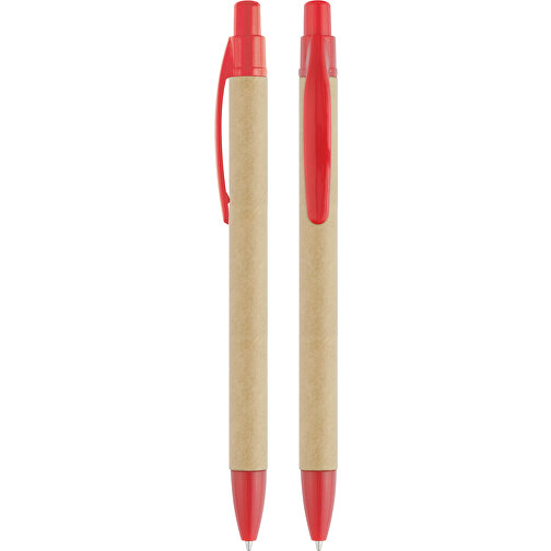 Druckkugelschreiber Karton , beige, rot, ABS+PAP, 14,00cm (Länge), Bild 1