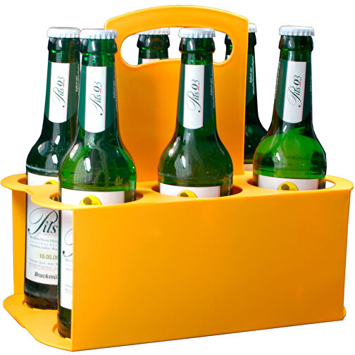 Bierflaschenträger 'Take 6' , standard-gelb, Kunststoff, 27,00cm x 25,70cm x 17,40cm (Länge x Höhe x Breite), Bild 1