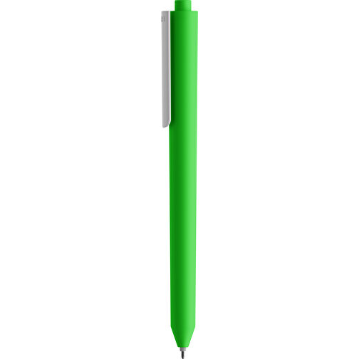 Pigra P03 Soft Touch Push Kugelschreiber , grün / weiss, ABS-Kunststoff, 14,00cm x 1,30cm (Länge x Breite), Bild 1