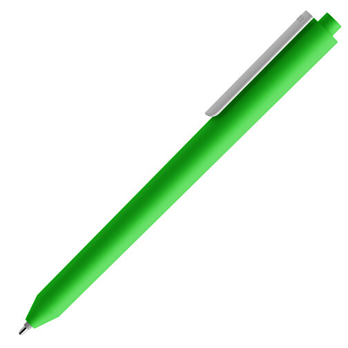 Pigra P03 Soft Touch Push Kugelschreiber , grün / weiss, ABS-Kunststoff, 14,00cm x 1,30cm (Länge x Breite), Bild 4