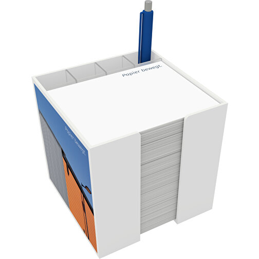 Zettelbox 'Trendy-K' 10 X 10 X 10 Cm Mit Köcher , weiß, Box: Polystyrol, Füllung: 90 g/m² holzfrei weiß, chlorfrei gebleicht, 10,00cm x 10,00cm x 10,00cm (Länge x Höhe x Breite), Bild 2