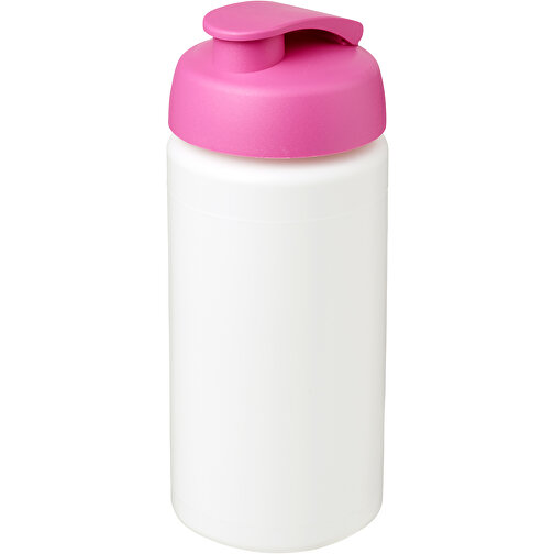 Baseline® Plus Grip 500 Ml Sportflasche Mit Klappdeckel , weiß / rosa, HDPE Kunststoff, PP Kunststoff, 18,50cm (Höhe), Bild 1