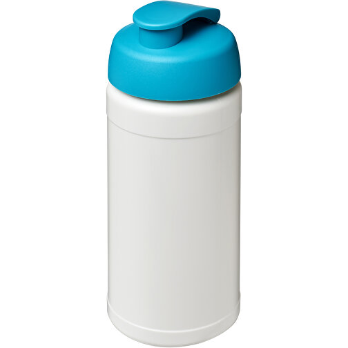 Baseline® Plus 500 Ml Sportflasche Mit Klappdeckel , weiß / aquablau, HDPE Kunststoff, PP Kunststoff, 18,50cm (Höhe), Bild 1