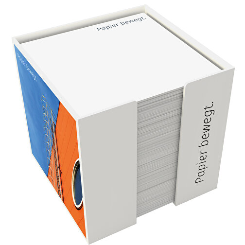 Zettelbox 'Trendy' 10 X 10 X 10 Cm , weiß, Box: Polystyrol, Füllung: 90 g/m² holzfrei weiß, chlorfrei gebleicht, 10,00cm x 10,00cm x 10,00cm (Länge x Höhe x Breite), Bild 2