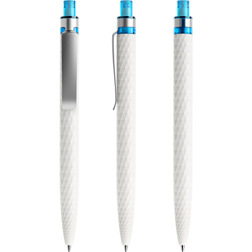 Prodir QS01 PMS Push Kugelschreiber , Prodir, weiß/silber satiniert/cyanblau, Kunststoff/Metall, 14,10cm x 1,60cm (Länge x Breite), Bild 6