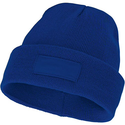 Boreas Mütze Mit Aufnäher , blau, 1x1 Rib Strick 100% Acryl, Contrast fabric, Woven 100% Polyester, 23,00cm x 19,00cm (Höhe x Breite), Bild 1