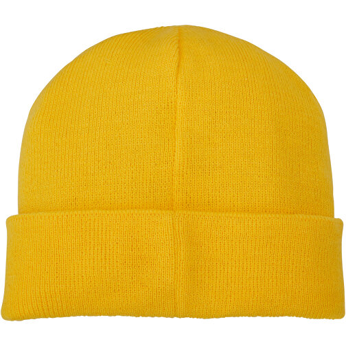 Boreas Mütze Mit Aufnäher , gelb, 1x1 Rib Strick 100% Acryl, Contrast fabric, Woven 100% Polyester, 23,00cm x 19,00cm (Höhe x Breite), Bild 4