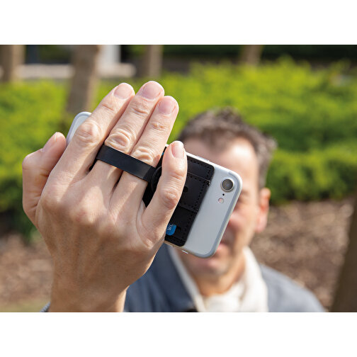 3-in1-RFID Kartenhalter Für Ihr Smartphone, Schwarz , schwarz, PU, 10,20cm x 0,30cm (Länge x Höhe), Bild 8