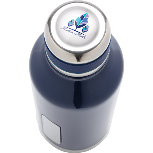 Auslaufsichere Vakuumflasche Mit Logoplatte, Blau , blau, Edelstahl, 20,30cm (Höhe), Bild 8
