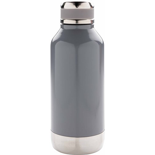 Auslaufsichere Vakuumflasche Mit Logoplatte, Grau , grau, Edelstahl, 20,30cm (Höhe), Bild 3