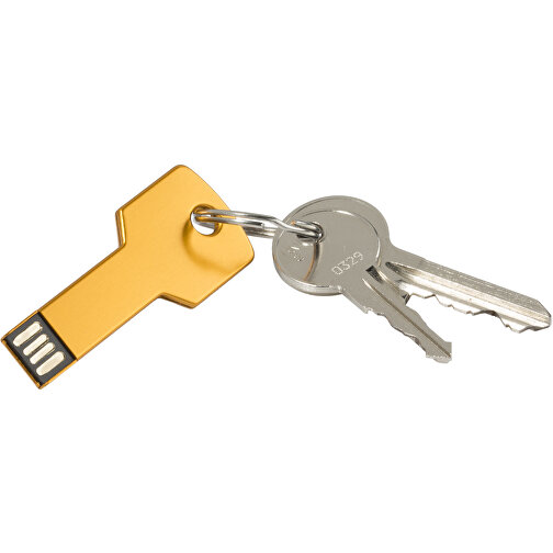USB-Stick Schlüssel 2.0 64GB , Promo Effects MB , gold MB , 65 GB , Metall MB , 3 - 10 MB/s MB , 5,70cm x 2,40cm (Länge x Breite), Bild 2