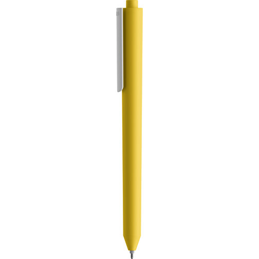 Pigra P03 Soft Touch Push Kugelschreiber , gelb / weiss, ABS-Kunststoff, 14,00cm x 1,30cm (Länge x Breite), Bild 1