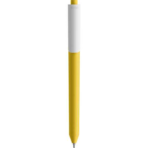 Pigra P03 Soft Touch Push Kugelschreiber , gelb / weiß, ABS-Kunststoff, 14,00cm x 1,30cm (Länge x Breite), Bild 3