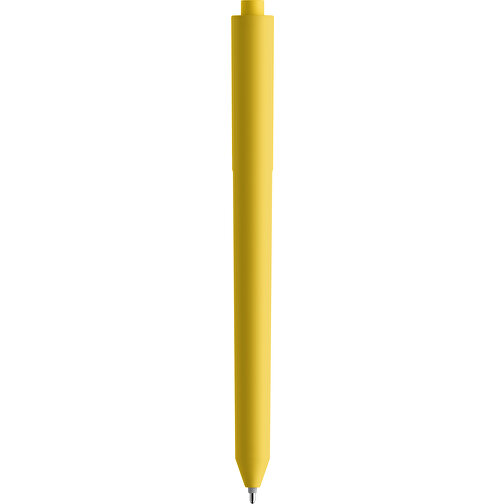 Pigra P03 Soft Touch Push Kugelschreiber , gelb, ABS-Kunststoff, 14,00cm x 1,30cm (Länge x Breite), Bild 2