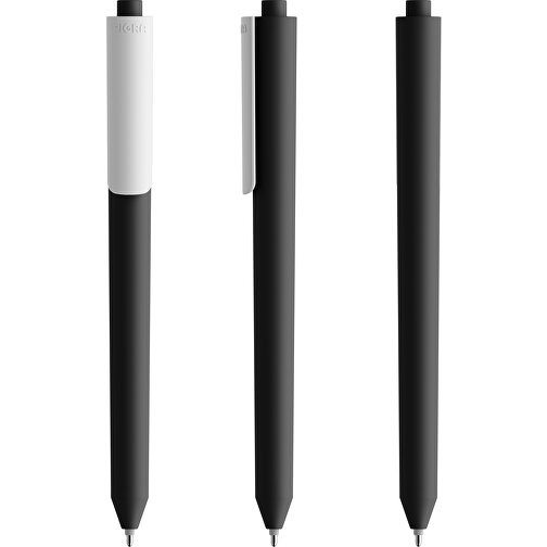 Pigra P03 Soft Touch Push Kugelschreiber , schwarz / weiss, ABS-Kunststoff, 14,00cm x 1,30cm (Länge x Breite), Bild 6