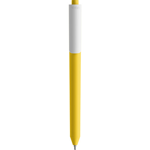 Pigra P03 Push Kugelschreiber , gelb / weiss, ABS-Kunststoff, 14,00cm x 1,30cm (Länge x Breite), Bild 3