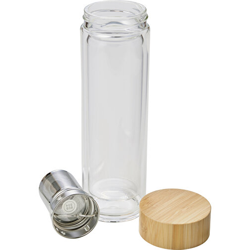 Bottiglia thermos a doppia parete in bambù e vetro (420 ml), Immagine 3