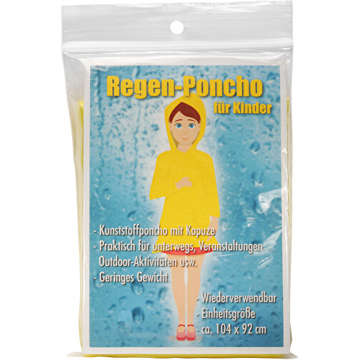 Regen-Poncho Für Kinder , gelb, PE, 10,40cm x 9,20cm (Länge x Breite), Bild 1