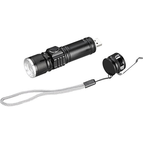Ökologische, Lichtstarke Taschenlampe Mit Wiederaufladbarem Akku , schwarz, Aluminium, , Bild 4