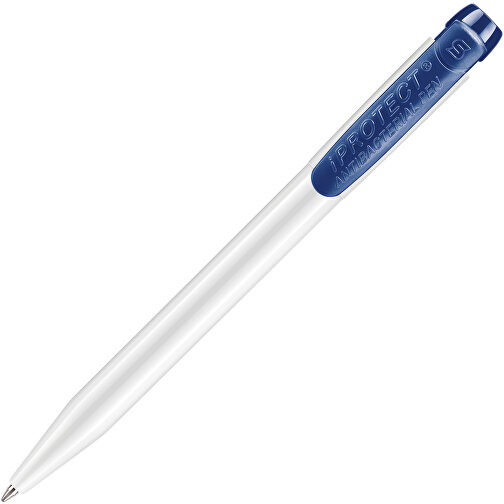 Kugelschreiber IProtect Hardcolour , weiß / dunkelblau, ABS with zinc ions, 13,50cm (Länge), Bild 1