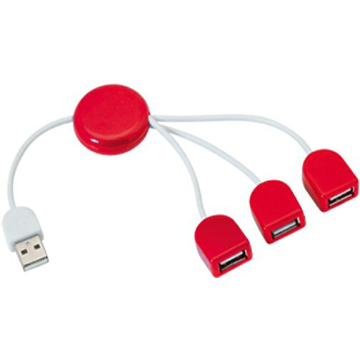 USB Hub POD , rot, ABS, 3,50cm x 1,00cm x 24,00cm (Länge x Höhe x Breite), Bild 1
