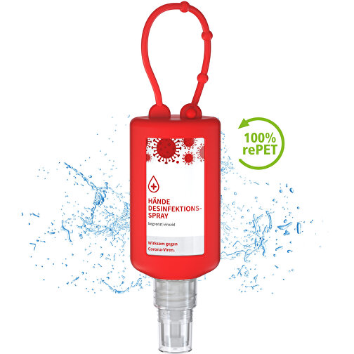 Hände-Desinfektionsspray (DIN EN 1500), 50 Ml Bumper Rot, Body Label (R-PET) , rot, Kunststoff (100% recycelt), Folie, Silikon, 2,20cm x 14,00cm x 4,70cm (Länge x Höhe x Breite), Bild 1