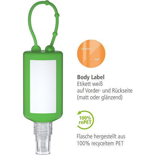 Spray disinfettante per le mani (DIN EN 1500), 50 ml, paraurti verde, etichetta corpo (R-PET), Immagine 3