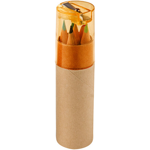 ROLS. Bleistiftbox Mit 6 Buntstiften Und Einem Deckel Mit Anspitzer , orange, Karton, , Bild 1