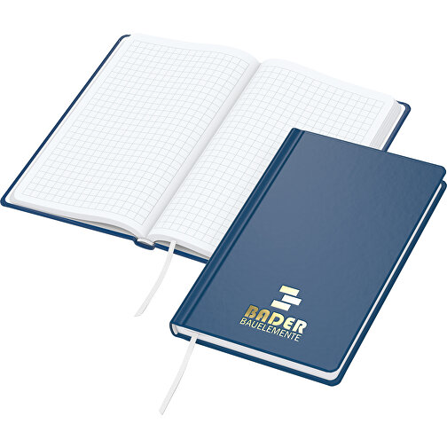 Notizbuch Easy-Book Basic Bestseller Pocket, Dunkelblau, Goldprägung , dunkelblau, gold, Hochweisses Schreibpapier 80g/m2, 15,20cm x 9,40cm (Länge x Breite), Bild 1
