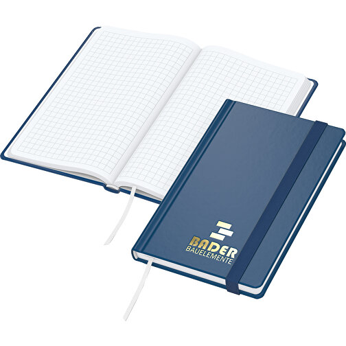 Notizbuch Easy-Book Comfort Bestseller Pocket, Dunkelblau Inkl. Goldprägung , dunkelblau, gold, Hochweißes Schreibpapier 80g/m2, 15,20cm x 9,40cm (Länge x Breite), Bild 1