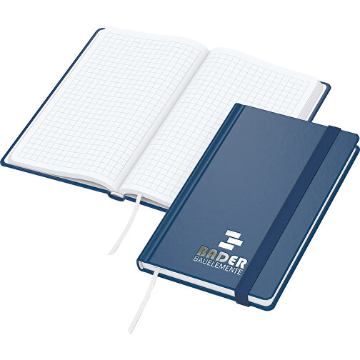 Notizbuch Easy-Book Comfort Bestseller Pocket, Dunkelblau Inkl. Silberprägung , dunkelblau, silber, Hochweisses Schreibpapier 80g/m2, 15,20cm x 9,40cm (Länge x Breite), Bild 1