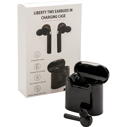 Liberty Kabellose Kopfhörer In Ladebox, Schwarz , schwarz, ABS, 3,40cm x 6,20cm (Länge x Höhe), Bild 8