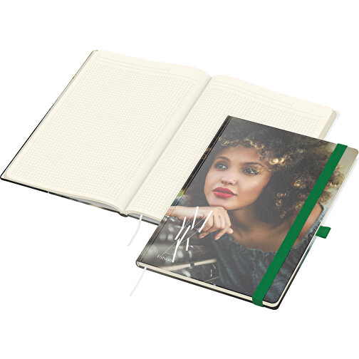 Notizbuch Match-Book Creme Bestseller A4 Cover-Star Matt-individuell, Grün , grün, Cremefarbenes Schreibpapier 90 g/m², 29,70cm x 21,00cm (Länge x Breite), Bild 1